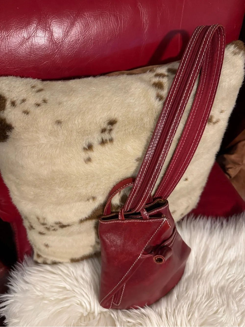 Vera Pelle Burgundy Full Grain Italian Leather Backpack Crossbody